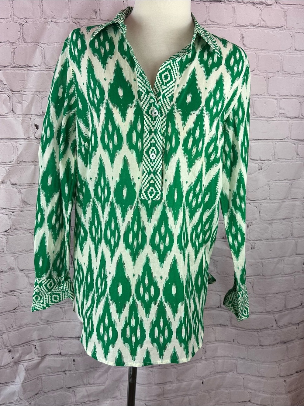Talbots kelly Green cotton Tunic women XS boho relaxed beach weekend casual